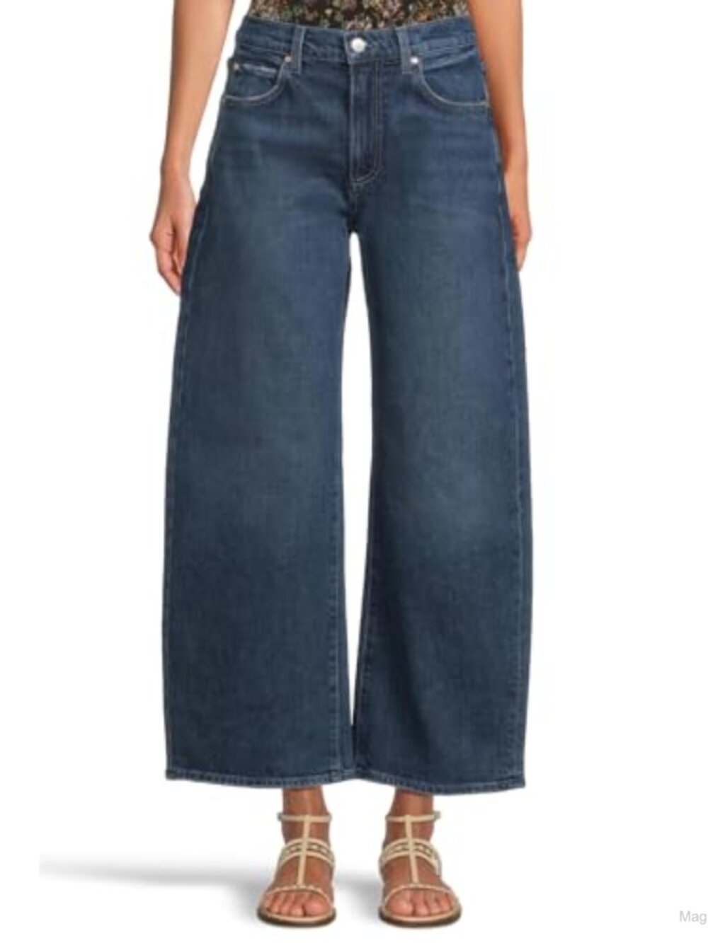 High Rise Barrel Leg Straight Ankle Jeans Cotton Blend